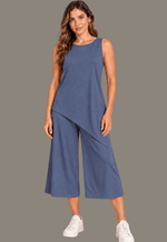 Conjunto regata assimétrica e calça pantacour 184900 Marialícia | blueberry