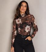 Blusa tule manga longa Nina | Floral Preto