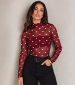  Blusa Tule Manga Longa Nina | poá marsala