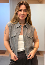 Camisa sem manga com bolsos frontais 210253 Facinelli | cinza
