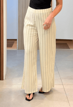 Calça wide leg risca de giz 290112 Facinelli | creme