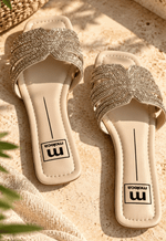 Rasteira strass Moleca | off white