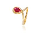 Anel Gota Rubi Diamantes Ouro Amarelo