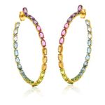 Brinco Argola Fina Topázios Coloridos Ouro Amarelo