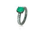 Anel Esmeralda Oval Diamantes Ouro Negro