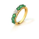 Anel Esmeralda Coração Diamantes Ouro Amarelo