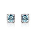 Brinco Agua Marinha Quadrado Diamantes Ouro Branco