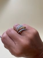Anel 3 Aros de Diamante Ouro Amarelo.