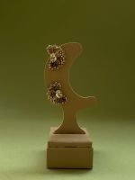 Brinco Leque de Pedras Coloridas e Diamante em Ouro Amarelo