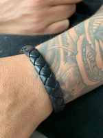Bracelete Masculino Couro Preto Trançado