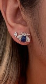 Brinco Abelha Safira Azul e Diamante