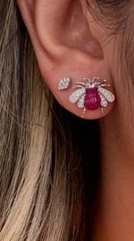 Brinco Abelha Rubi e Diamante