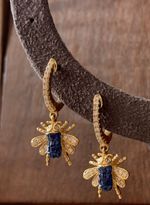 Brinco Argola de Diamante e Abelha de Safira Azul