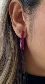 Argola Oval Rubi Ouro Amarelo