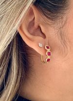 Meia Argola Rubi e Diamantes Ouro Amarelo