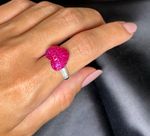 Anel Coração Rubi e Diamantes Ouro Branco.