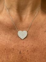 Colar Coração Pavê de Diamante Ouro Branco.
