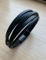 Bracelete Masculino Couro Preto 5 Voltas