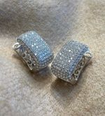 Brinco Argola Quadrada Pavê Diamante Ouro Branco.