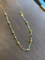 Pulseira Infantil Bolinhas e Pedras Coloridas Ouro Amarelo