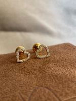 Brinco Coração Vazado Diamante Ouro Amarelo