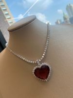Pingente  Coração Rubelita Diamante Ouro Branco