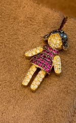 Pingente Menina Rubi Diamante Ouro Amarelo