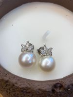 Brinco Pérola South Sea Diamantes Ouro Branco
