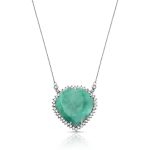 Colar Coração Esmeralda Diamantes Ouro Branco.