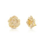 Brinco Flor Pavê de Diamantes em Ouro Amarelo 