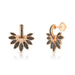 Brinco Leque Diamante Branco e Black Ouro Rose