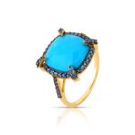Anel Turquesa e Safira Azul Ouro Amarelo