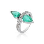 Anel Gotas Esmeralda e Diamante Ouro Branco
