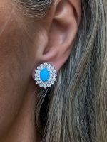 Brinco Turquesa e Diamante Ouro Branco