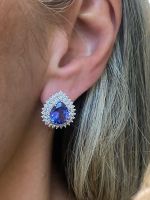 Brinco Gota Tanzanita Diamantes Ouro Branco