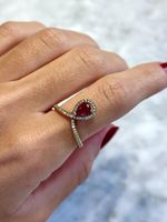 Anel Gota Rubi Diamantes Ouro Amarelo