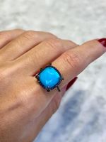 Anel Turquesa e Safira Azul Ouro Amarelo