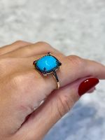Anel Turquesa e Safira Azul Ouro Amarelo