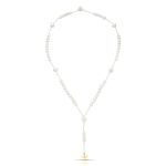 COLAR TERÇO DE PÉROLAS E ESPIRITO SANTO OURO AMARELO