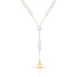 COLAR TERÇO DE PÉROLAS E ESPIRITO SANTO OURO AMARELO