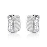 Brinco Argola Quadrada Pavê Diamante Ouro Branco.