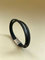 Bracelete Masculino Couro Preto.