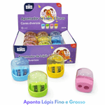 APONTADOR DE LÁPIS 2 FUROS COM DEPÓSITO – DISPLAY COM 12 UNIDADES – CORES SORTIDAS