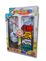 KIT DE CARRINHOS COLORIDOS C/5 PEÇAS COM MAPA