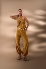 Calça Volume Jacquard Ouro