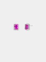 Stud Lapidação Esmeralda com Cristal Rosa