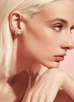 Stud Lapidação Esmeralda com Cristal Rosa
