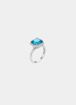Anel Topázio Azul com Halo de Diamantes 0,32ct
