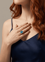 Anel Topázio Azul com Halo de Diamantes 0,32ct
