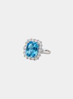 Anel Topázio Azul com Halo de Diamantes 0,32ct